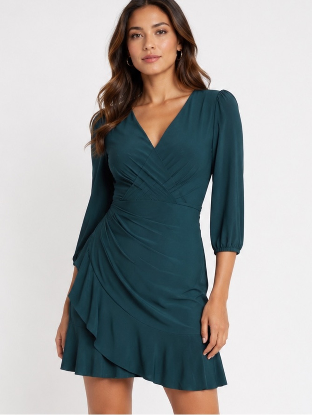 Eliza J Teal Wrap-Style Midi Dress